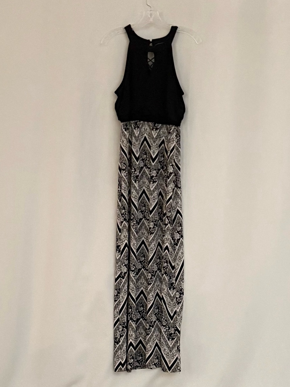 Three Pink Hearts Black & Patterned Maxi Dress - Sleeveless Halter